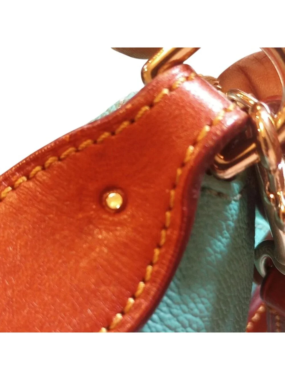 Dooney & Bourke Pebble Green Solid Satchel Top Handle Zip, Brown Trim Gold